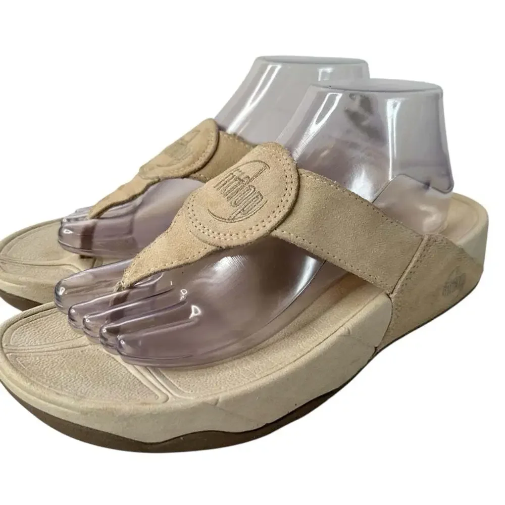 FitFlop Lulu Suede Toe Post Sandals Beige Wobbleboard Comfort Casual Summer 9